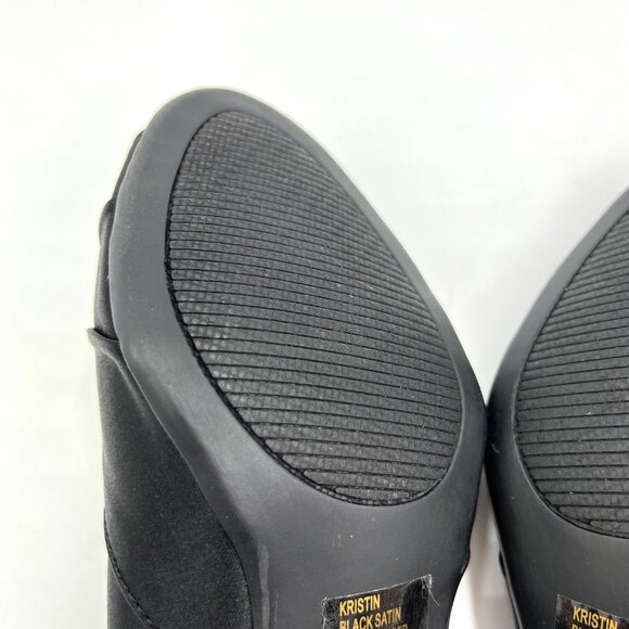 Dyeables Womens Size 7.5 Kristin Black Satin Peep Toe Kitten‎ Heel Pumps Shoes - Picture 10 of 15